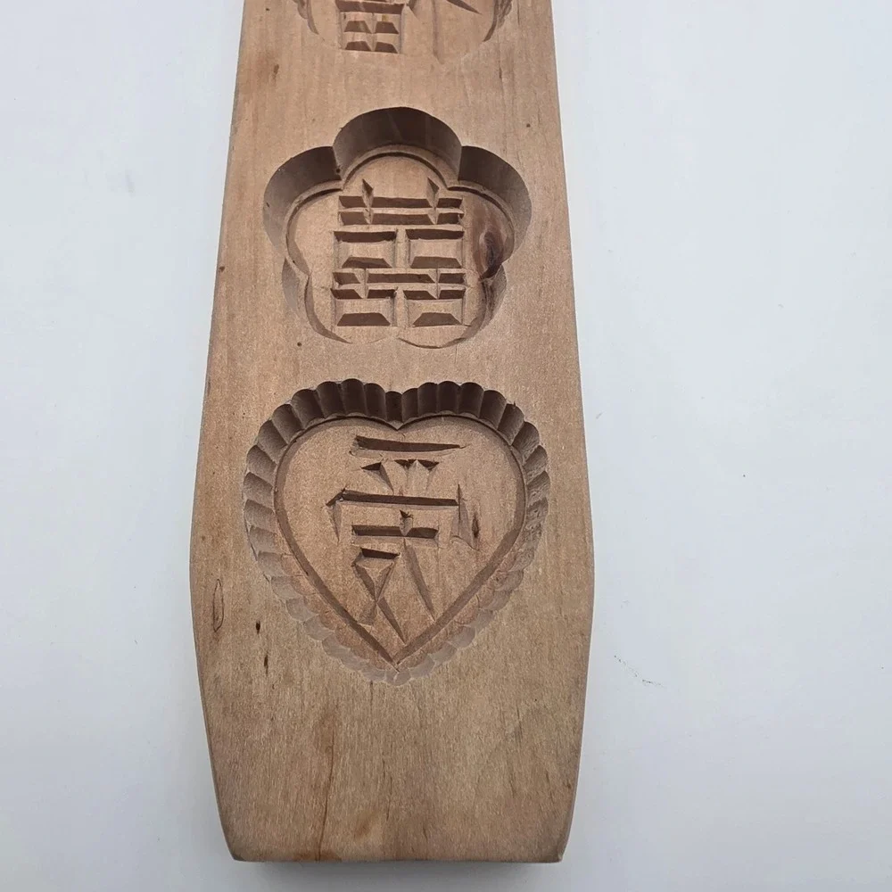 Unbranded Mooncake Mold Hand Carved Wood Chinese Characters Brown 11in